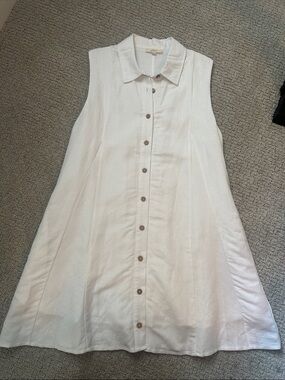 Elan Cream Sleeveless Button-Front A-Line Dress - coastal / resort / vacation